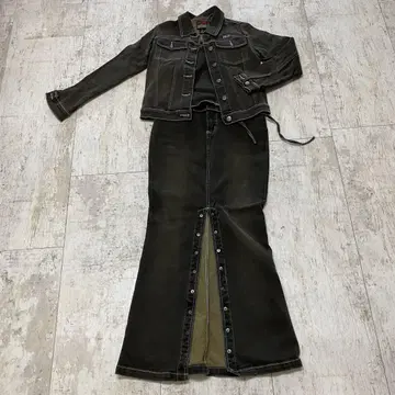 FUBU 블랙 데님 자켓 스커트 캐미 셋업 3세트