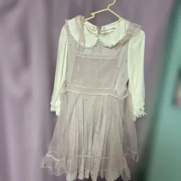 밀푀유 클로젯 하트 에이프런 원피스 핑크 화이트