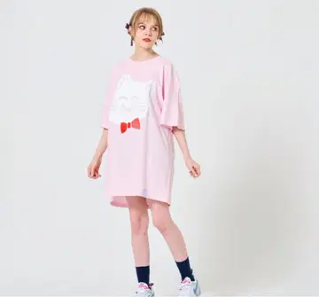 커다란 나루세 고양이 T셔츠 (퀸) 라이트핑크