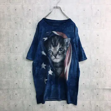 Z0172 30 TEES 티셔츠 파랑 XL 빅 루즈 빅 프린트 고양이