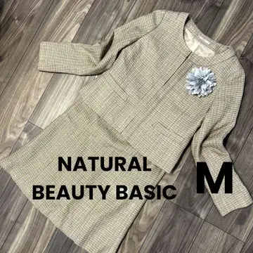 NATURAL BEAUTY BASIC 트위드 노카라 수트 베이지