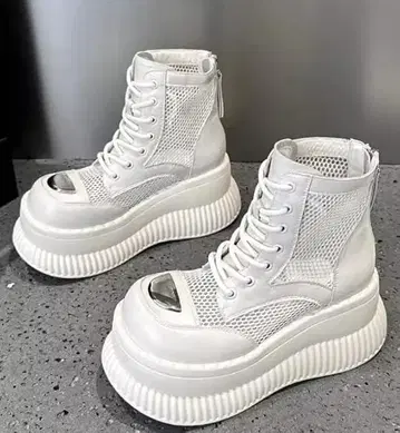 여성용 스니커즈 하이컷 통굽 23-24.5cm 화이트