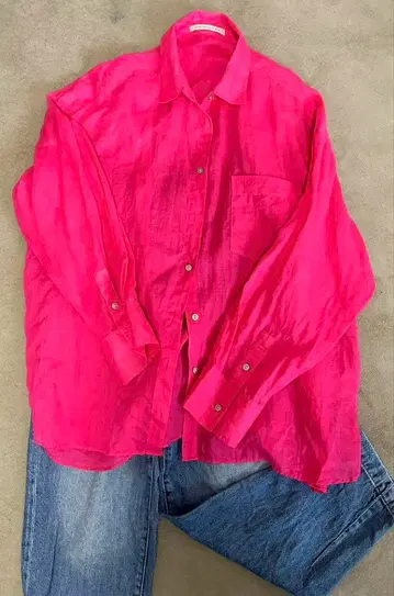 린넨 긴팔 셔츠 핑크