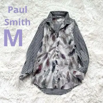 레어 Paul Smith 루어 물고기 체크 무늬 M 긴팔 셔츠 네이비