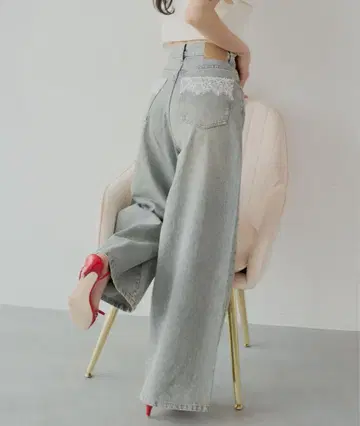포켓 레이스 와이드 데님 치코 chico 팬츠