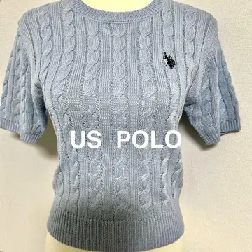 US POLO 라이트 블루 케이블 니트 반팔 L 사이즈 택 포함