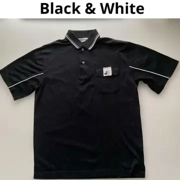 Black & White 블랙 & 화이트 블랙 피케 셔츠 자수