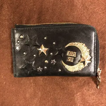 ANNA SUI 안나수이 문스타 별 달 동전 지갑 블랙 가죽