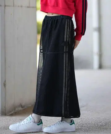 adidas 블랙 메쉬 롱 스커트
