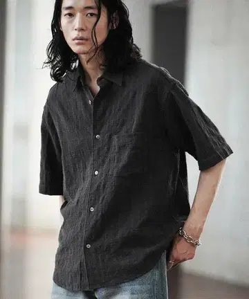 GAUZE MESH CHECK H/S SHIRT