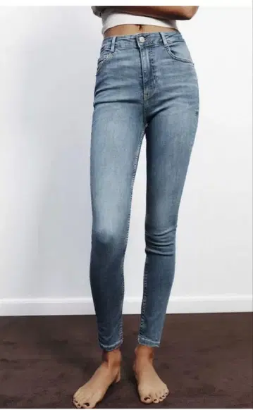 택 포함 새상품 ZARA 스컬프트 하이웨스트 청바지 데님 블루