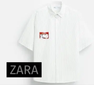 [미사용 새상품] ZARA 스티커 프린트 스트라이프 셔츠 S