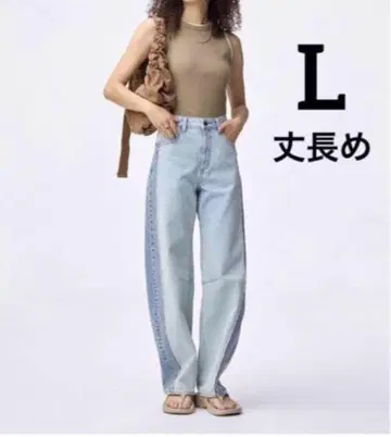 미사용 새상품 GU 2톤 배럴 레그 청바지 (긴 길이) L