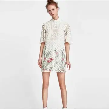 ZARA 전체 레이스 원피스 꽃 자수 자라 L 사이즈 화이트 결혼식