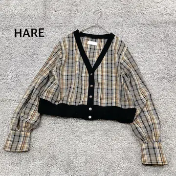 [ HARE ] 하레 체크 티셔츠 가디건 크롭 기장