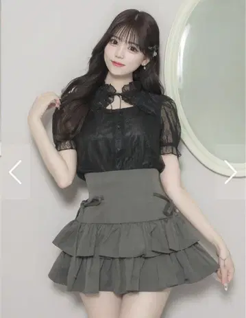 pium 프론트 버튼 레이스 케이프 블라우스 블랙