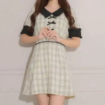 pium 프론트 리본 카라 미니 원피스