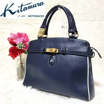 [새상품급] 키타무라 Kitamura 핸드백 네이비 가죽