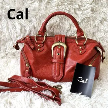 Cal 가죽 2way 핸드백 숄더백 레드 골드 금장 장식