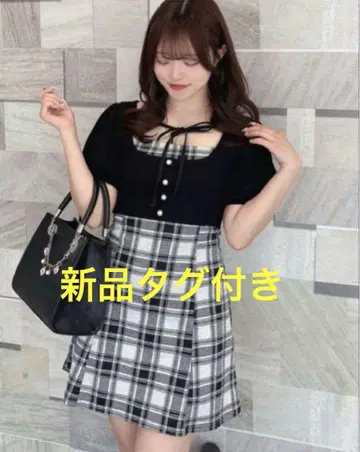 [새상품] evelyn 리본 체크 미니 원피스