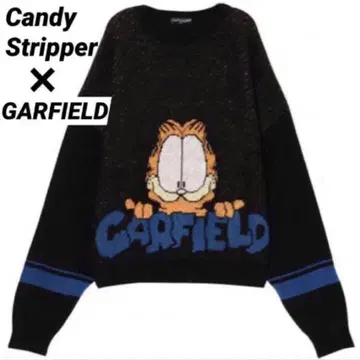 가필드 Candy Stripper 콜라보 니트 블랙 오버 사이즈