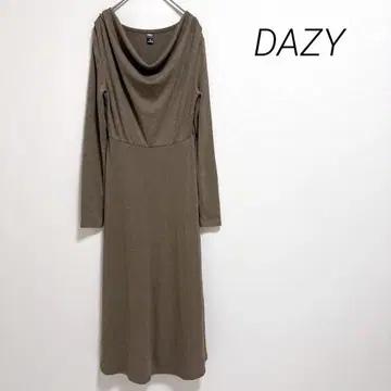 DAZY 니트 원피스 긴팔 드레이프 넥 얇은 소재 롱 기장 M 고급
