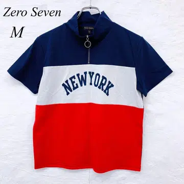 e4764 제로세븐 여성용 M NEWYORK 로고 배색 하프 지퍼 컷소