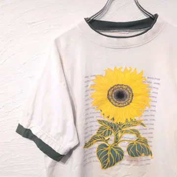 90년대 썬플라워 아트 메시지 T셔츠 해바라기