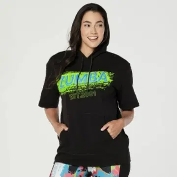줌바 ZUMBA 정품 반팔 후디 후드티 M 블랙