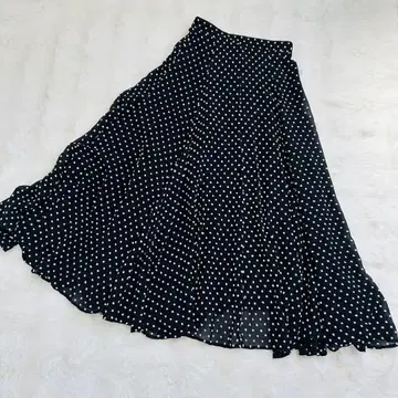 JENNE 플로키 도트 무늬 볼륨 플레어 롱 스커트 시어