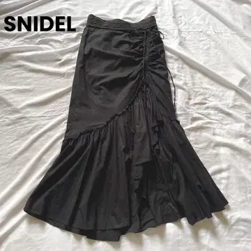 SNIDEL ORGANICS 코튼 티어드 롱 스커트 블랙 프릴