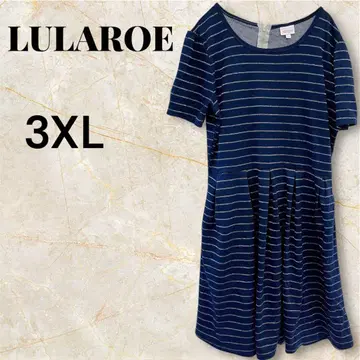 Lularoe [ 3XL ] 네이비 보더 반팔 원피스 블랙 네이비