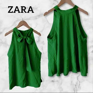 1점 한정 ZARA 그린 백리본 슬리브리스 [M] 상의