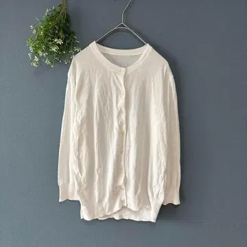 무인양품 [L] 청순 내추럴 코튼 100 8부 소매 크루넥 가디건