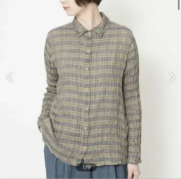 GIANNI LO GIUDICE 선염 체크 린넨 코튼 블라우스 카키