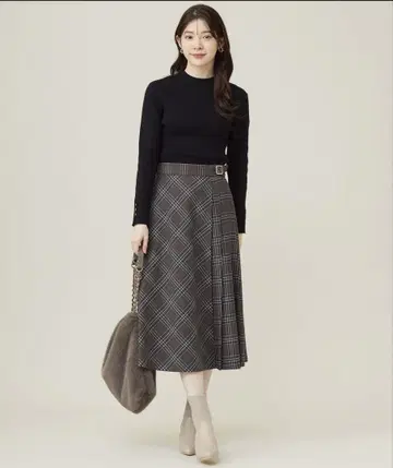 any sis 사이드 플리츠 체크 플레어 스커트