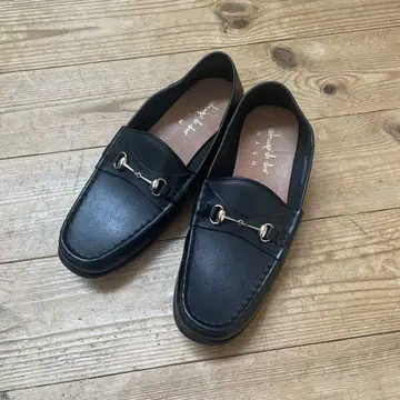 WASH 블랙 가죽 비트 로퍼