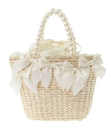 Maison de FLEUR 펄 핸들 메이즈 리본 카고백 아이보리