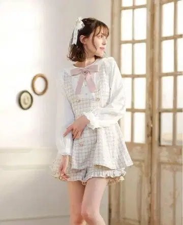 Liz lisa 체크 무늬 프릴 셋업