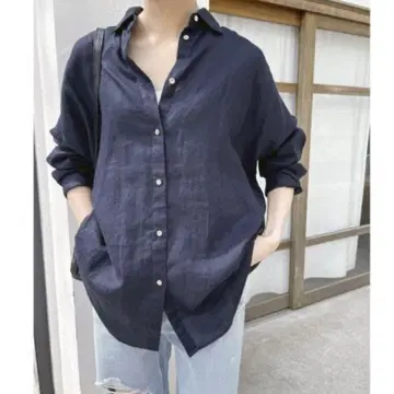 Spick & Span 80 린넨 캐시미어 빅 셔츠 네이비