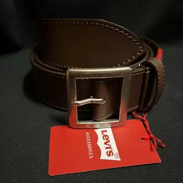 새상품 LEVI'S 스퀘어 버클 40mm 가죽 벨트 스티치 짙은 갈색