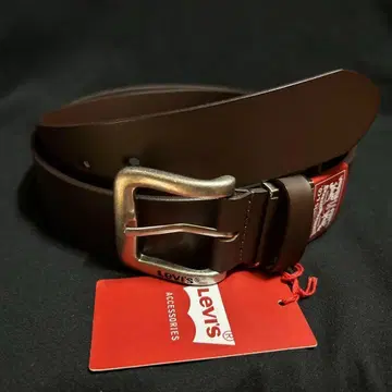 새상품 LEVI'S 스퀘어 버클 35mm 가죽 벨트 짙은 갈색