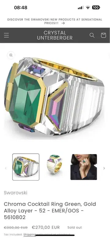 Swarovski Chroma Cocktail Ring 52