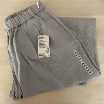 MUJI 여성 린넨 워싱 이지 와이드 팬츠 XXL 아이보리