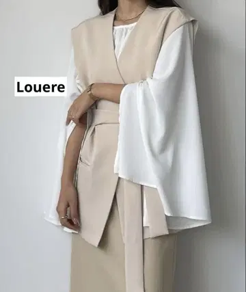 Louere 루에레 노카라 V넥 벨트 베스트 베이지