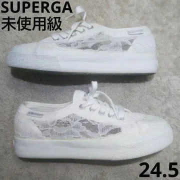 미사용급 SUPERGA 스니커즈 레이스 원단 통굽 화이트 24.5