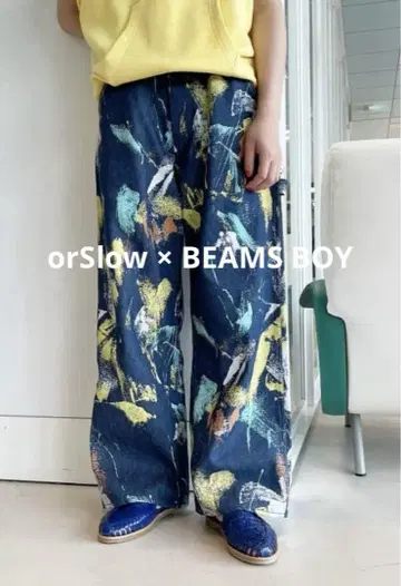 새상품급 orSlow x BEAMS BOY 페인트 데님 팬츠