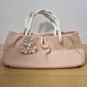 미사용급 키타무라 핸드백 천연 가죽 주름 플라워 모티브 봄 컬러