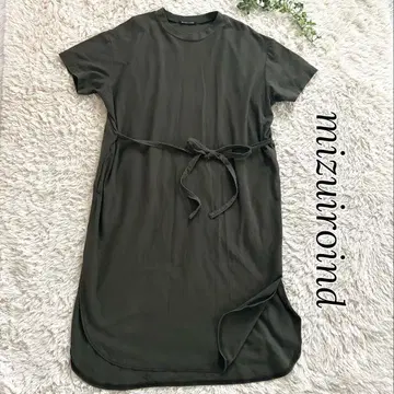 미즈이로인드 mizuiroind 반팔 원피스 카키 슬릿 리본