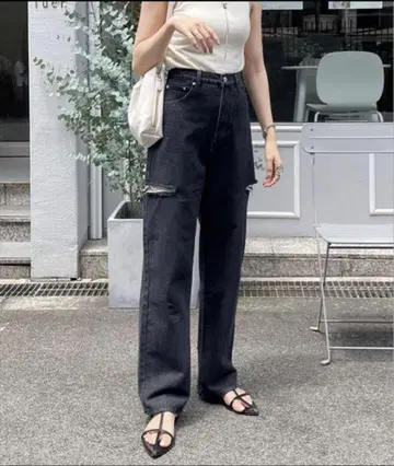 LE MORE 팬츠 데님 청바지 사이드컷 하이웨스트 데님
